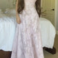 Pink A-Line Straps Long Party Dress Wedding Guest Dress, D47