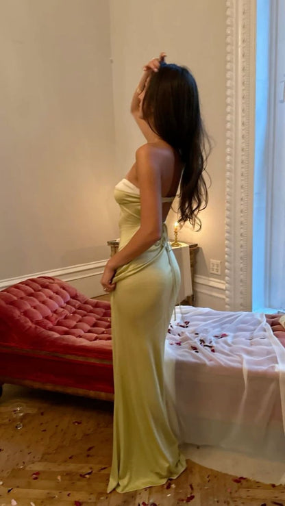 Light Green Strapless Sheath Long Party Dress Evening Gown, D53