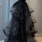 Black Halter A-Line Tulle Long Formal Prom Dress Evening Gown, D61