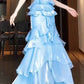 Blue Straps Sheath Cake Skirt Graduation Dress Long Prom Dress, D62