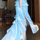 Blue Straps Sheath Cake Skirt Graduation Dress Long Prom Dress, D62