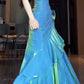 Blue Spaghetti Straps Mermaid Graduation Dress Long Prom Dress, D63