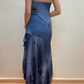 Vintage Navy Strapless Ruffles Chiffon Long Party Dress Evening Gown, D66