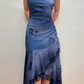 Vintage Navy Strapless Ruffles Chiffon Long Party Dress Evening Gown, D66