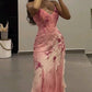 Pink Straps Ruffles Chiffon Vintage Long Party Dress Evening Gown, D67