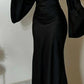 Modest Black Sheath Satin Long Sleeves Long Party Dress, D72