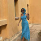 Blue Straps Sheath Chiffon Long Party Dress Wedding Guest Dress, D73