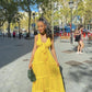 Yellow V Neck A-Line Long Party Dress Wedding Guest Dress, D74