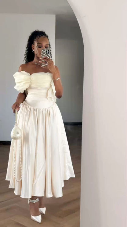 Ivory Off Shoulder A-Line Elegant Long Party Dress, D81