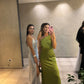 Green Backless Long Prom Dress Satin Evening Dress, D83