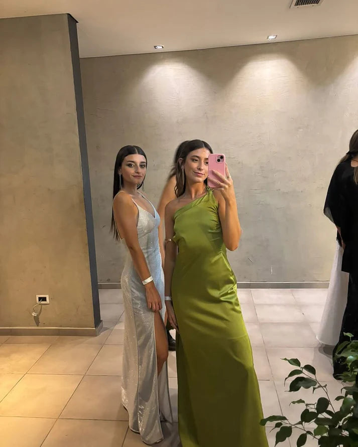 Green Backless Long Prom Dress Satin Evening Dress, D83