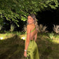 Green Backless Long Prom Dress Satin Evening Dress, D83