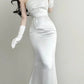 Simple Strapless Mermaid Satin White Wedding Dresses, D87