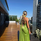 Green Halter Mermaid Long Prom Dress Satin Formal Dresses, D98