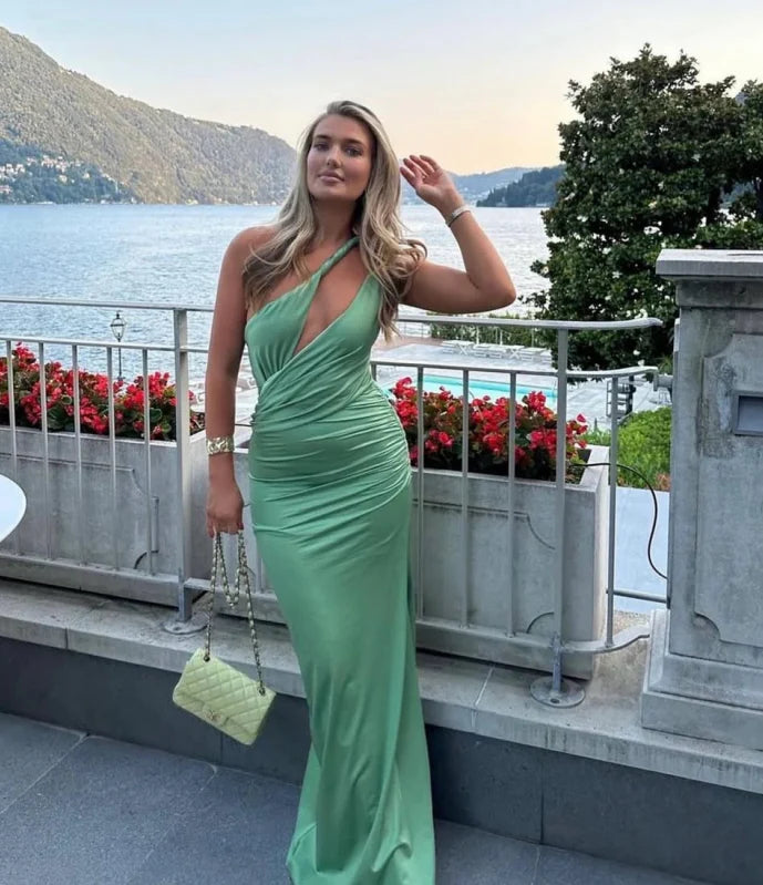 One Shoulder Sheath Green Long Prom Dress Formal Evening Dress, D99