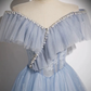 A-Line Off Shoulder Tulle Blue Long Prom Dress, Blue Long Formal Dress MD7255