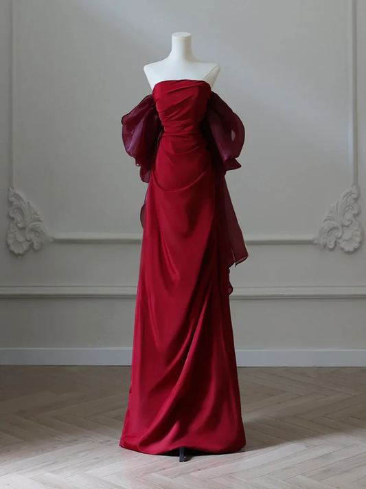 Simple Satin Burgundy Long Prom Dress, Burgundy Long Evening Dress MD7258