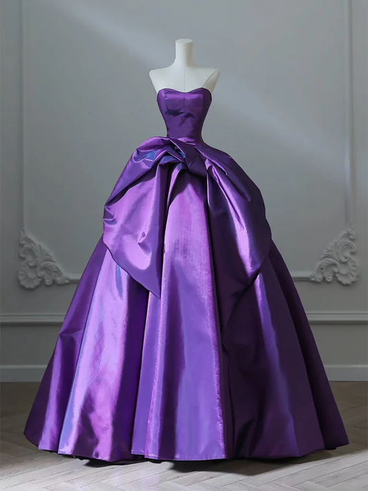 A-Line Sweetheart Neck Purple Long Prom Dress, Satin Purple Long Formal Dress MD7259