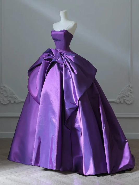 A-Line Sweetheart Neck Purple Long Prom Dress, Satin Purple Long Formal Dress MD7259