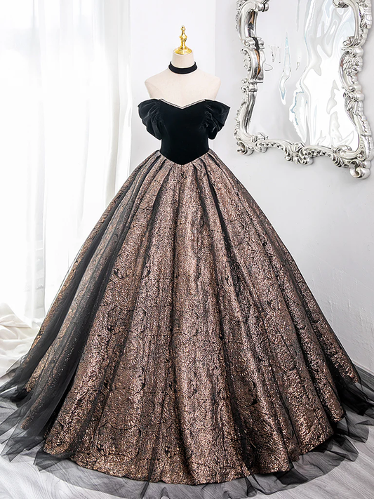 A-Line Sweetheart Neck Tulle Satin Black Long Prom Dress, Black Long Evening Dress MD7261