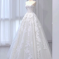 A-Line Tulle Lace White Long Prom Dress, White Long Wedding Dress MD7263