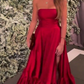 Red Strapless A-Line Satin Elegant Long Party Dress MD7281