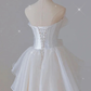 White Strapless A-Line Ruffles Long Prom Dress Birthday Gowns MD7288