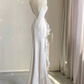 White Mermaid Prom Gown with Ruffles, Spaghetti Straps Backless Dress MD7291