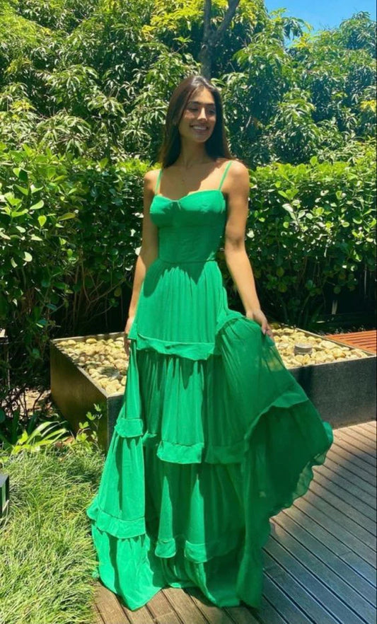 Spaghetti Strap Green Tired Prom Dresses Formal Party Dress MD7579