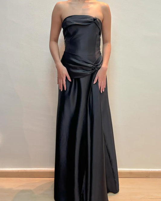 Black Strapless A Line Elegant Long Prom Dress Formal Party Dress MD7614