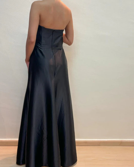 Black Strapless A Line Elegant Long Prom Dress Formal Party Dress MD7614