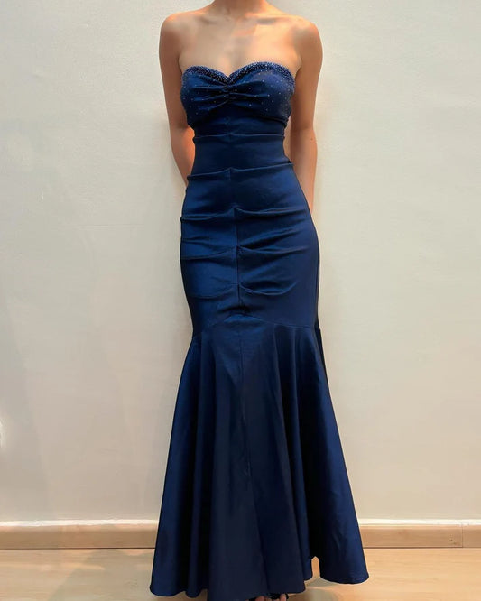 Sweetheart Mermaid Long Prom Dress Navy Blue Vintage Evening Dress MD7621