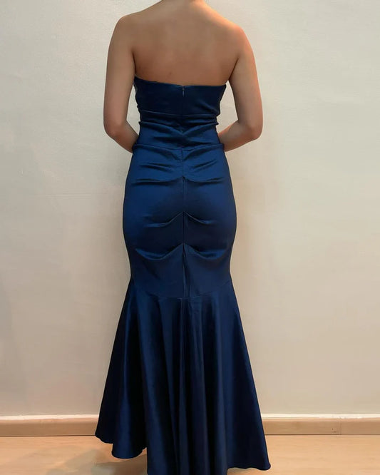 Sweetheart Mermaid Long Prom Dress Navy Blue Vintage Evening Dress MD7621