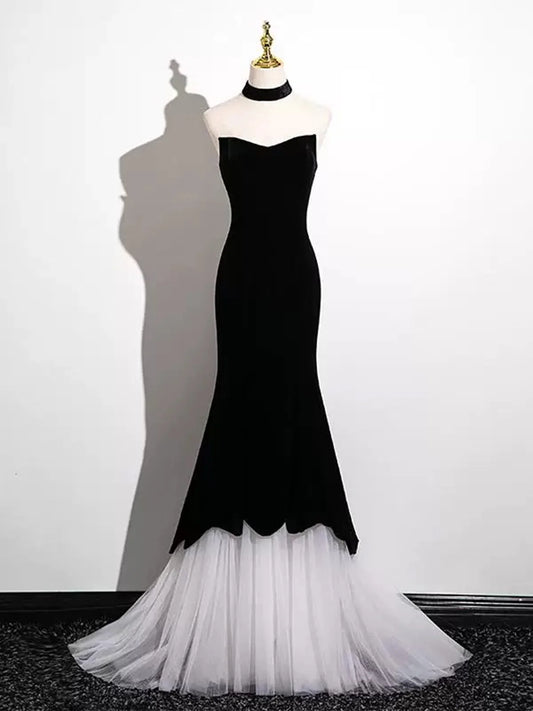 Black and White Mermaid Long Formal Dress, Black and White Prom Dress MD7623