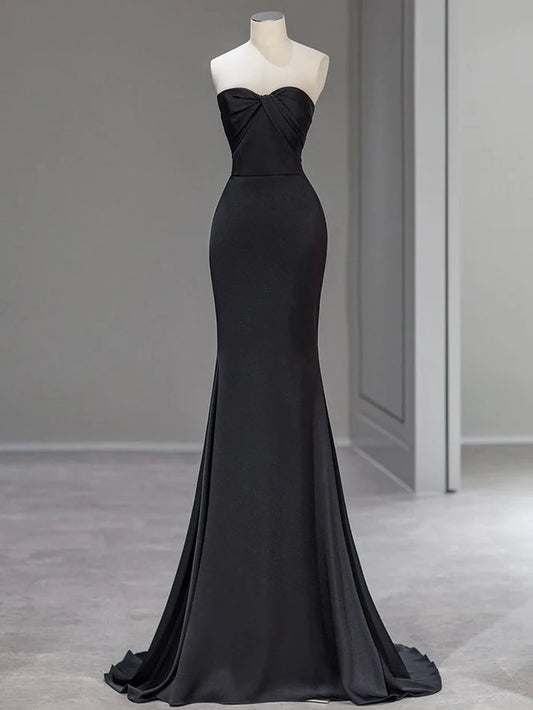 Sweetheart Black Mermaid Evening Dress Strapless Long Prom Dress MD7635