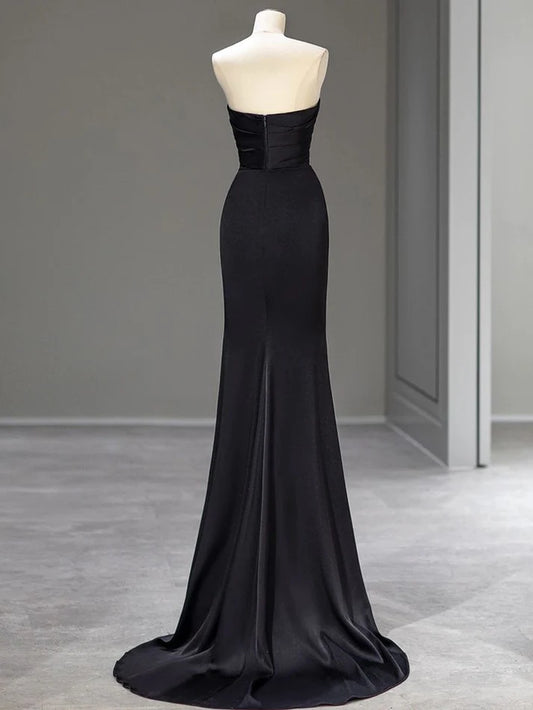 Sweetheart Black Mermaid Evening Dress Strapless Long Prom Dress MD7635