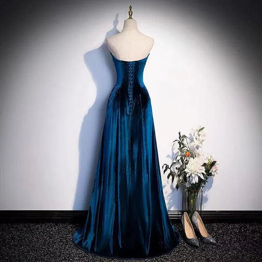 Elegant Strapless A Line Velvet Long Prom Dress Formal Party Dress MD7648