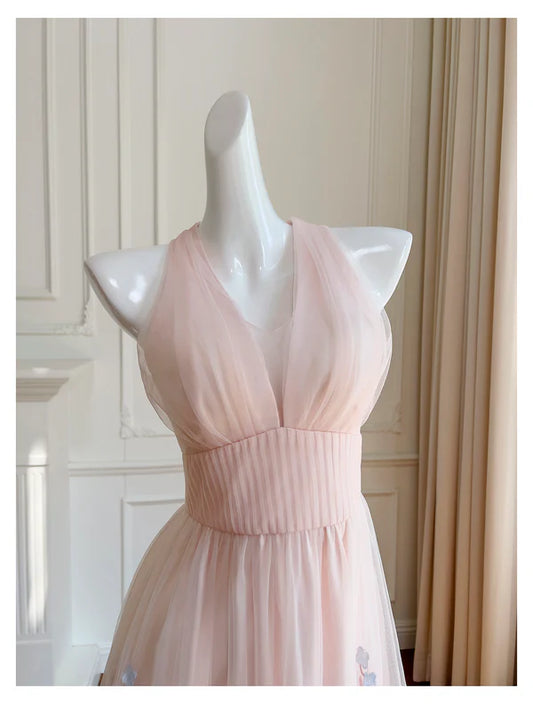 Pink Halter A-Line Appliques Lovely Party Dress Birthday Outfits MD7687