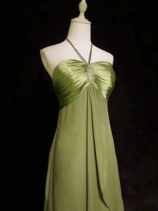 Green Halter A-Line Chiffon Vintage Long Prom Dress Evening Gown MD7706