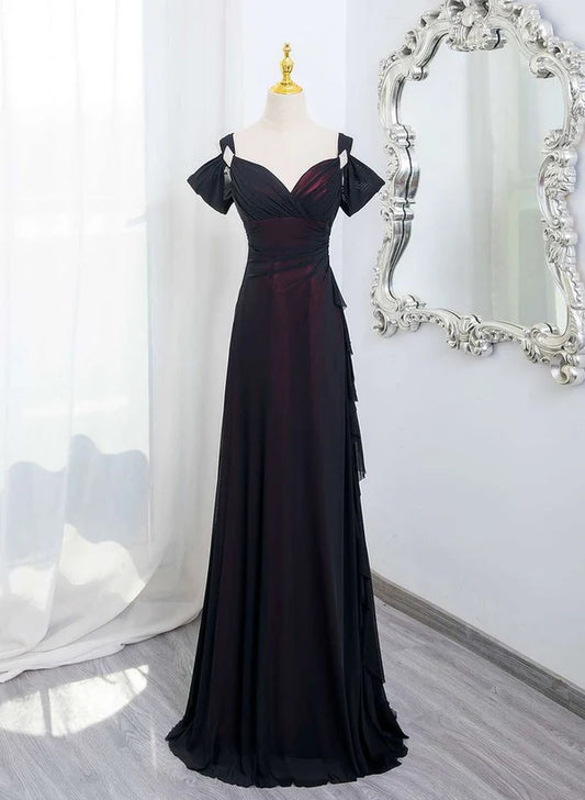 Off Shoulder A Line Long Prom Dress Vintage Ruffle Evening Party Gown MD7713