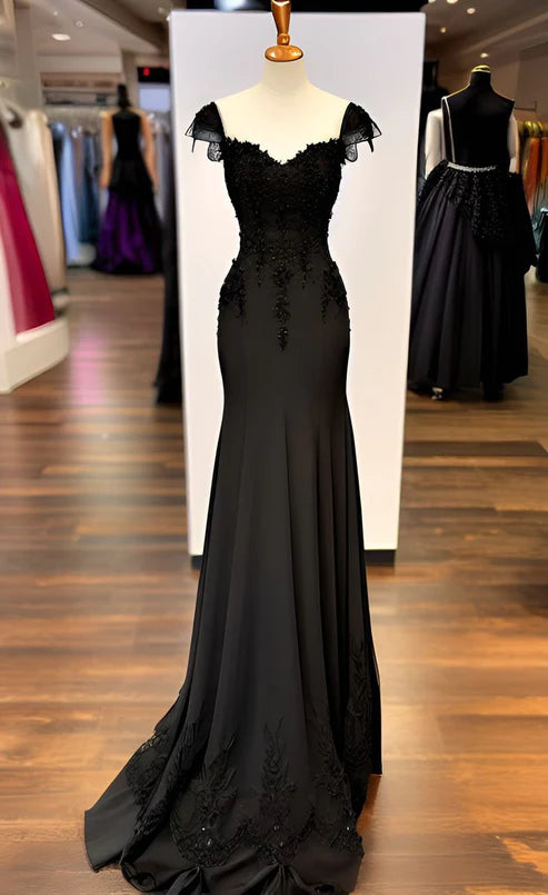 Elegant Black Beading Mermaid Long Formal Evening Party Dress MD7725