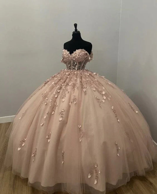 Light Pink Applique Ball Gown Prom Dress Evening Formal Dress MD7732