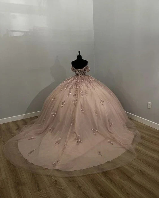 Light Pink Applique Ball Gown Prom Dress Evening Formal Dress MD7732