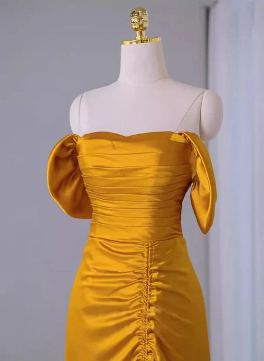 Off The Shoulder Yellow Long Formal Dress Slit Prom Dress MD7739