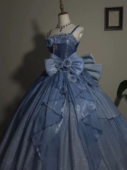 Gorgeous Starry Blue Cinderella Princess Sweet 16 Ball Gown Quinceanera Dress MD7743