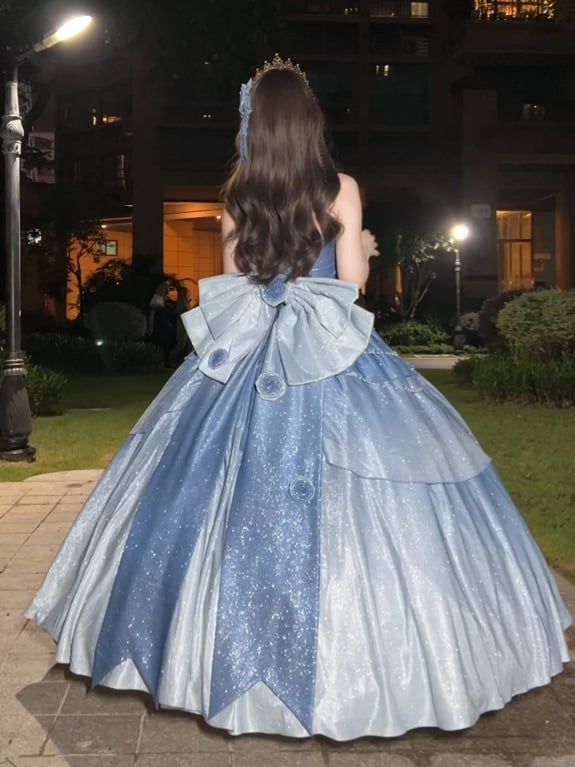 Gorgeous Starry Blue Cinderella Princess Sweet 16 Ball Gown Quinceanera Dress MD7743