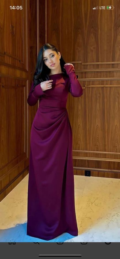 Modest Dark Purple Long Sleeves Long Party Dress Evening Gown MD7747