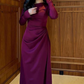 Modest Dark Purple Long Sleeves Long Party Dress Evening Gown MD7747