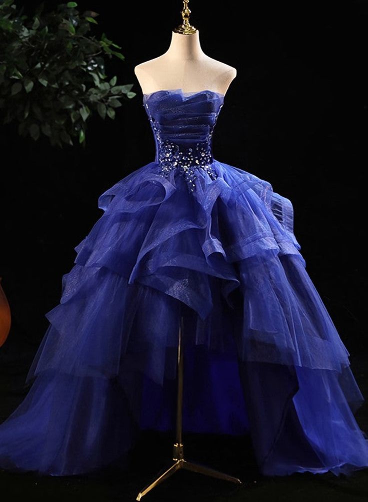 Royal Blue Strapless High-Low A-Line Evening Gown Party Dress MD7749