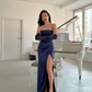 Navy Strapless Sheath Long Party Dress Evening Gown MD7759